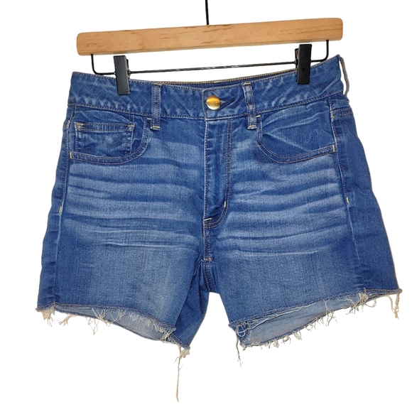 American Eagle, Jean Shorts, Hi-Rise Shortie, Super Stretch, Frayed, Women's  6 - Picture 1 of 3